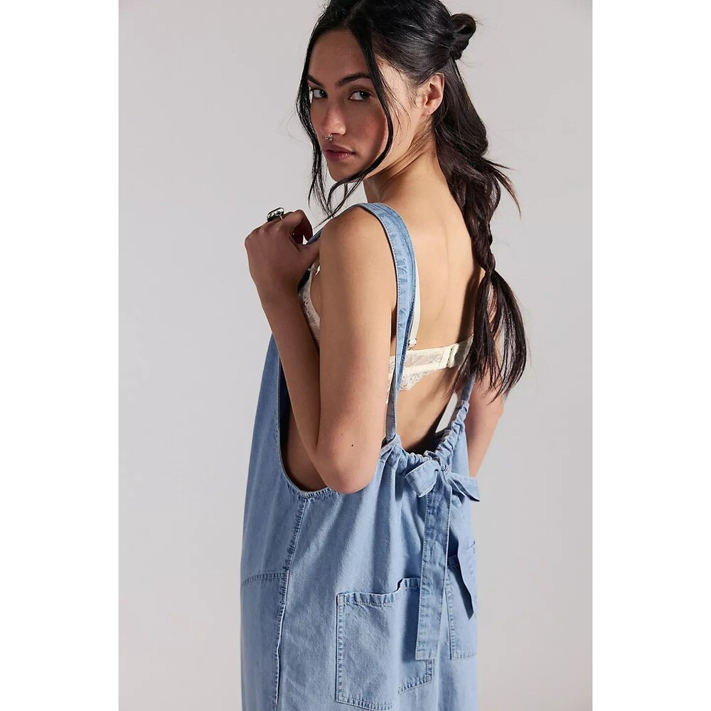 Free People We The Free Freebird Jumpsuit Dress Wide Leg Cotton Cozy M 289074 - Picture 4 of 5